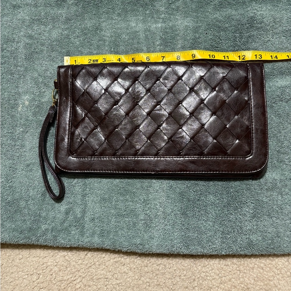 Woven Leather Wristlet Clutch